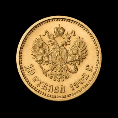 10 Rubli russi imperiali moneta d'oro con aquila bicefala zarista lato iconico