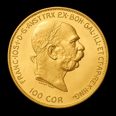 100 Corone austriache moneta d'oro Franz Josef I lato iconico
