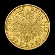 20 Marchi tedeschi imperiali moneta d'oro con aquila imperiale lato iconico