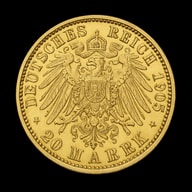 20 Marchi tedeschi imperiali moneta d'oro con aquila imperiale lato iconico