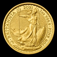 Britannia moneta d'oro figura con tridente e scudo lato iconico