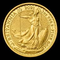 Britannia moneta d'oro figura con tridente e scudo lato iconico