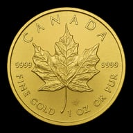 Maple Leaf canadese moneta d'oro con foglia d'acero lato iconico