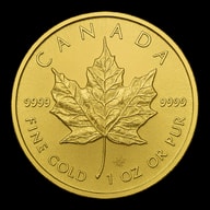 Maple Leaf canadese moneta d'oro con foglia d'acero lato iconico