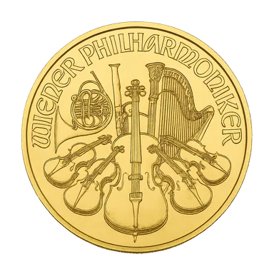 Vienna Philharmonic moneta d'oro strumenti musicali lato iconico