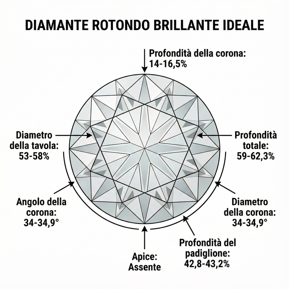 Diamante rotondo brillante ideale - proporzioni ottimali