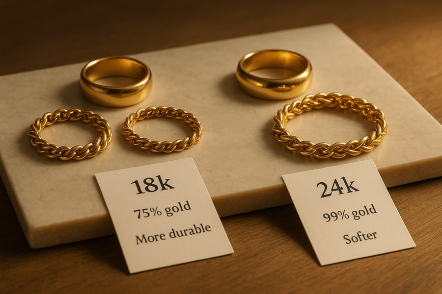 Differenze chiave tra oro 18k e 24k per chi vende