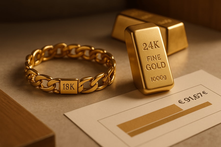 Differenza chiave tra oro 18k e 24k nella vendita